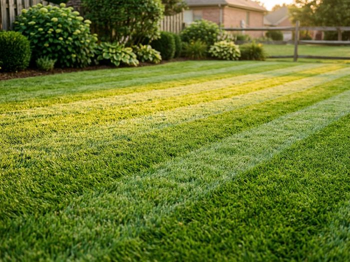 Pelouse fraîchement tondue avec bandes nettes